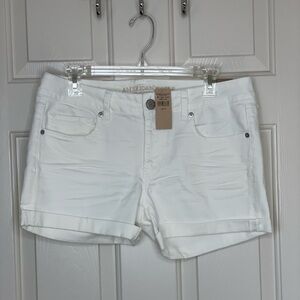 American Eagle Outfitters white midi stretch denim shorts | 12